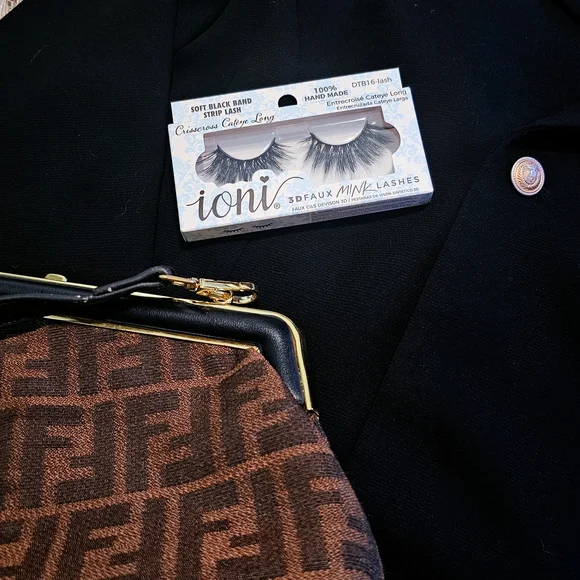 Black Double-Breasted Blazer with Brown 'Fendi' Crossbody - Picture 2 of 3